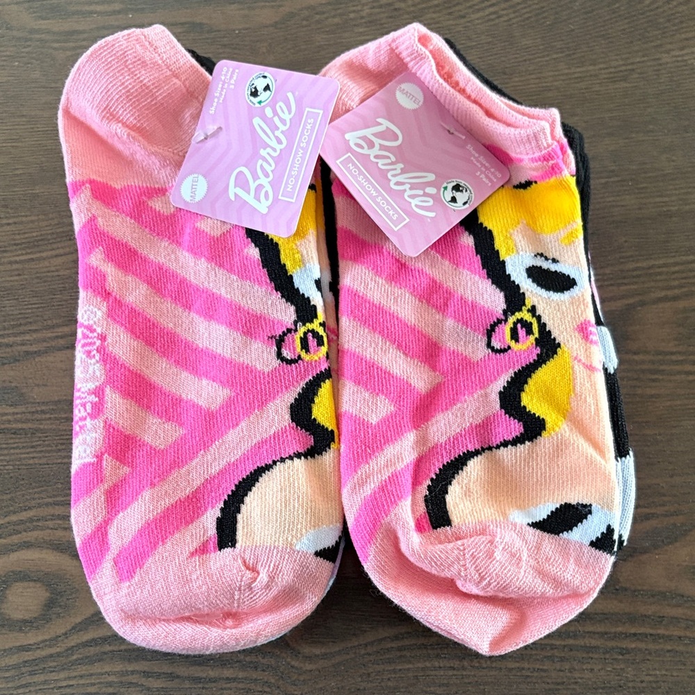 Barbie Pink Striped No-Show Socks with Yellow Accent